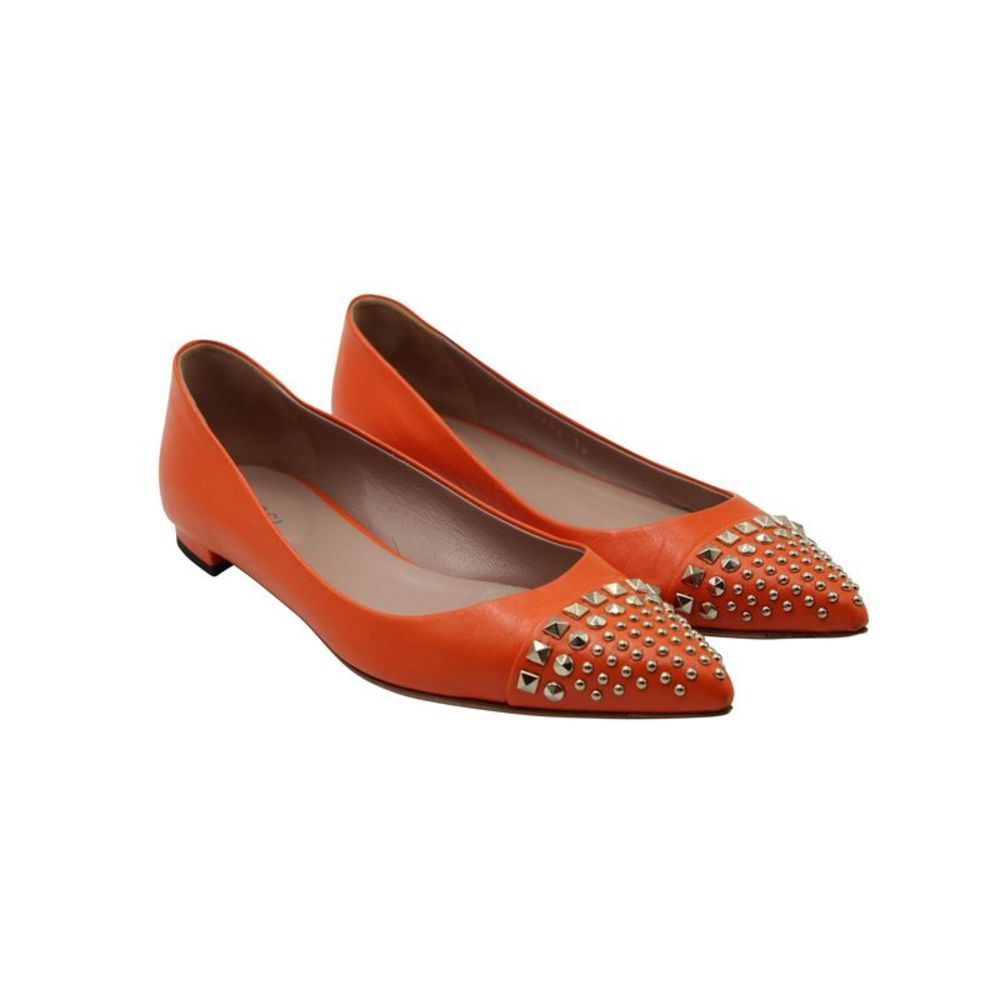 Pre Loved Gucci  Silver Studded Point-Toe Ballet Flats in Orange Leather - Picture 3 of 8